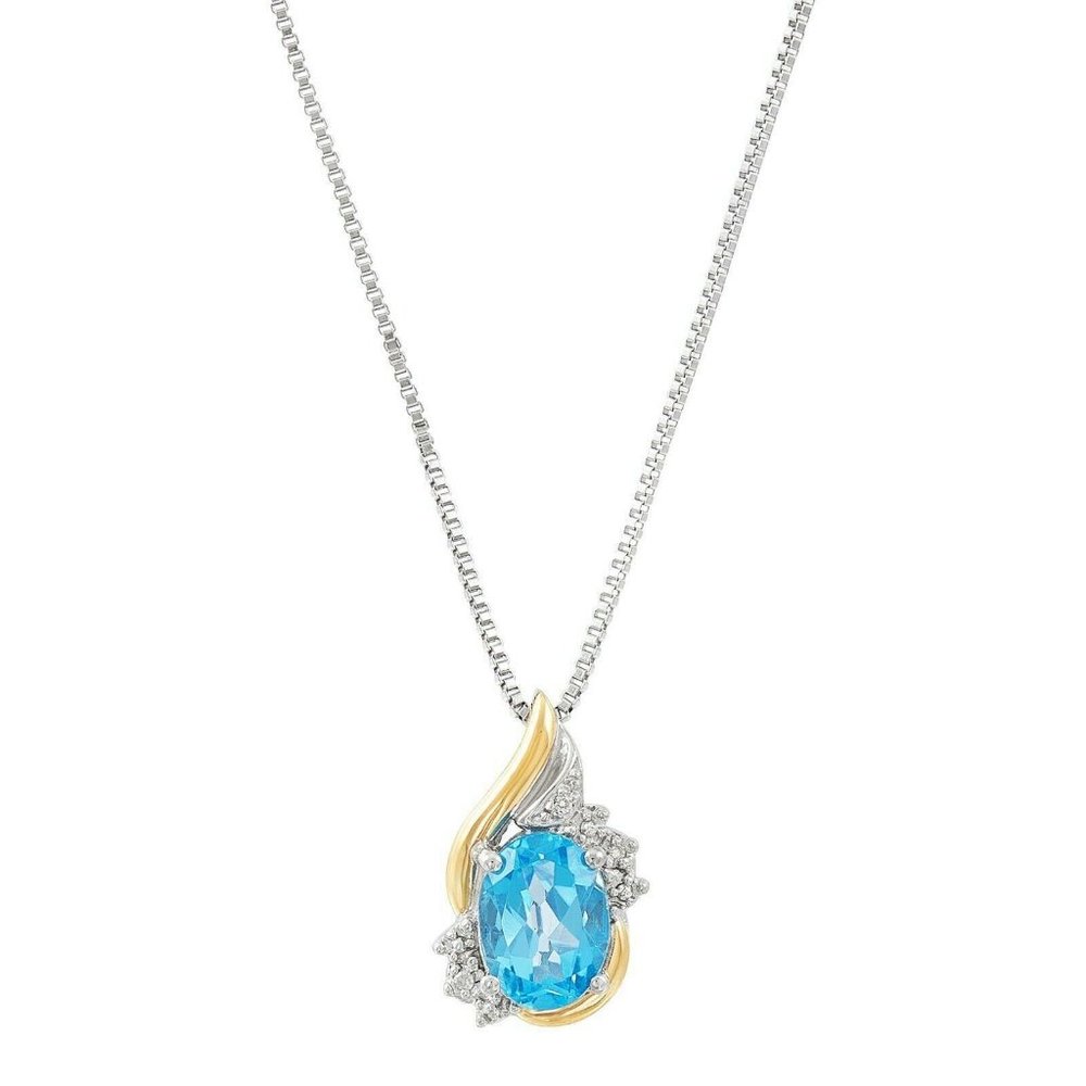 Blue Topaz & Diamond Birthstone Pendant Necklace